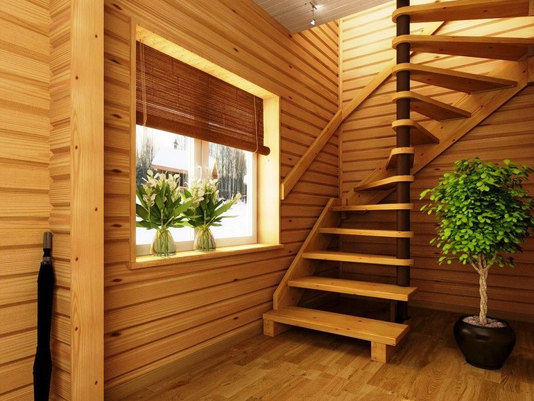 Строительная деревянная лестница для дома